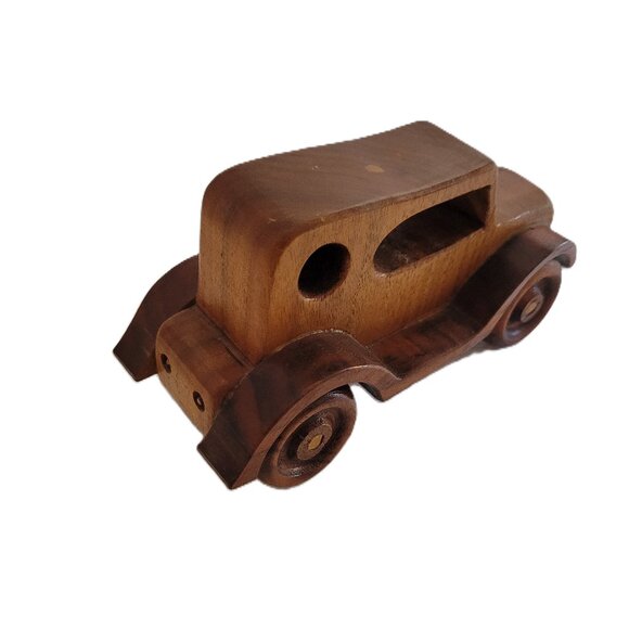 Hand-carved Small Wood Car Movable Wheels Home Decor Children Toys - Picture 2 of 8